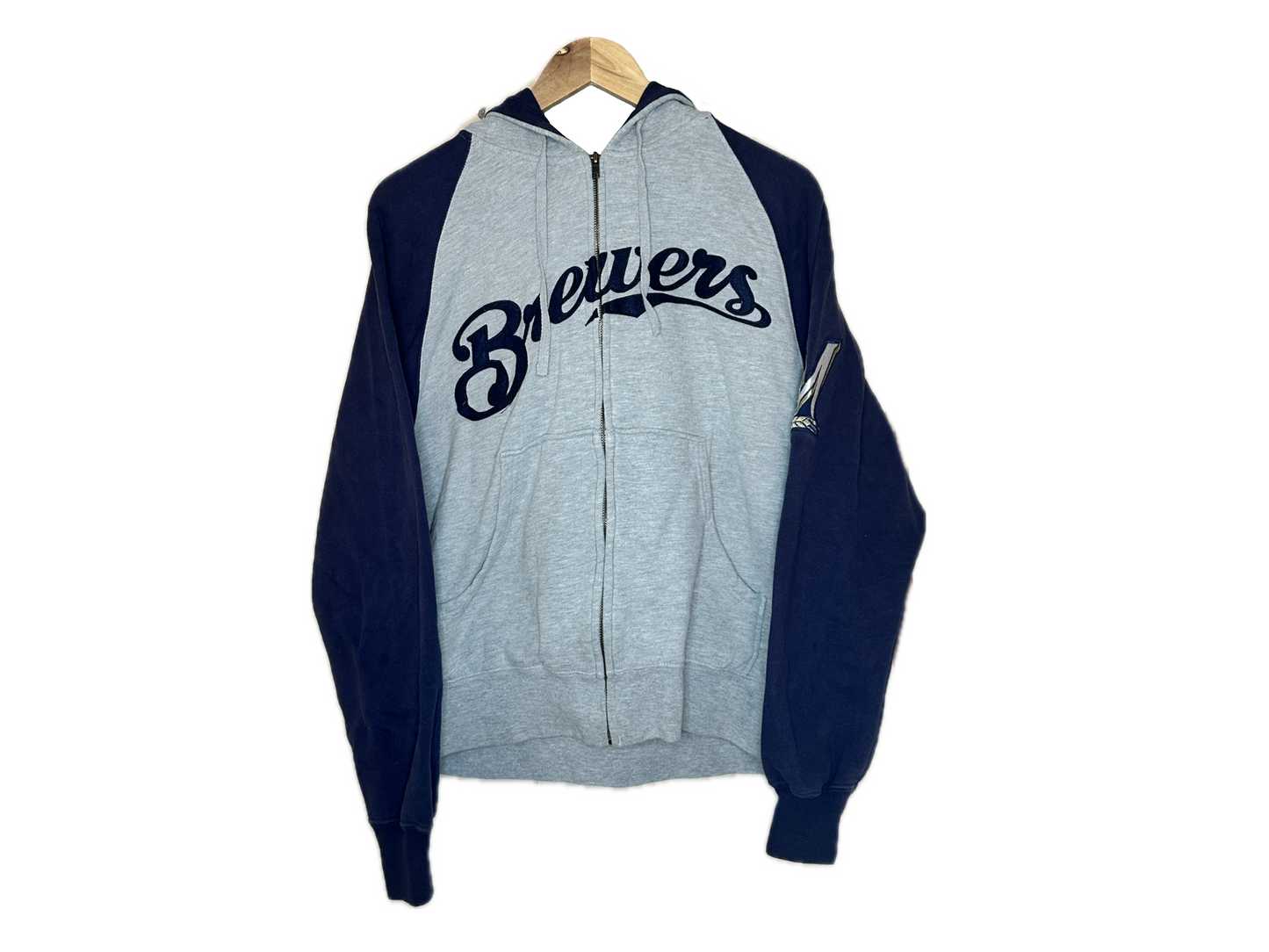 Majestic Milwaukee Brewers Cotton Embroidered Mens Zipper Hoodie