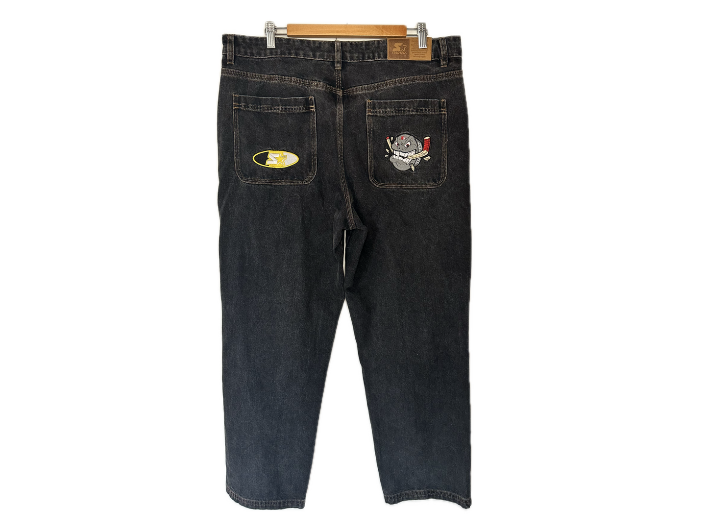 Starter Straight Leg Cropped Mens Jeans with Embroidered Patches
