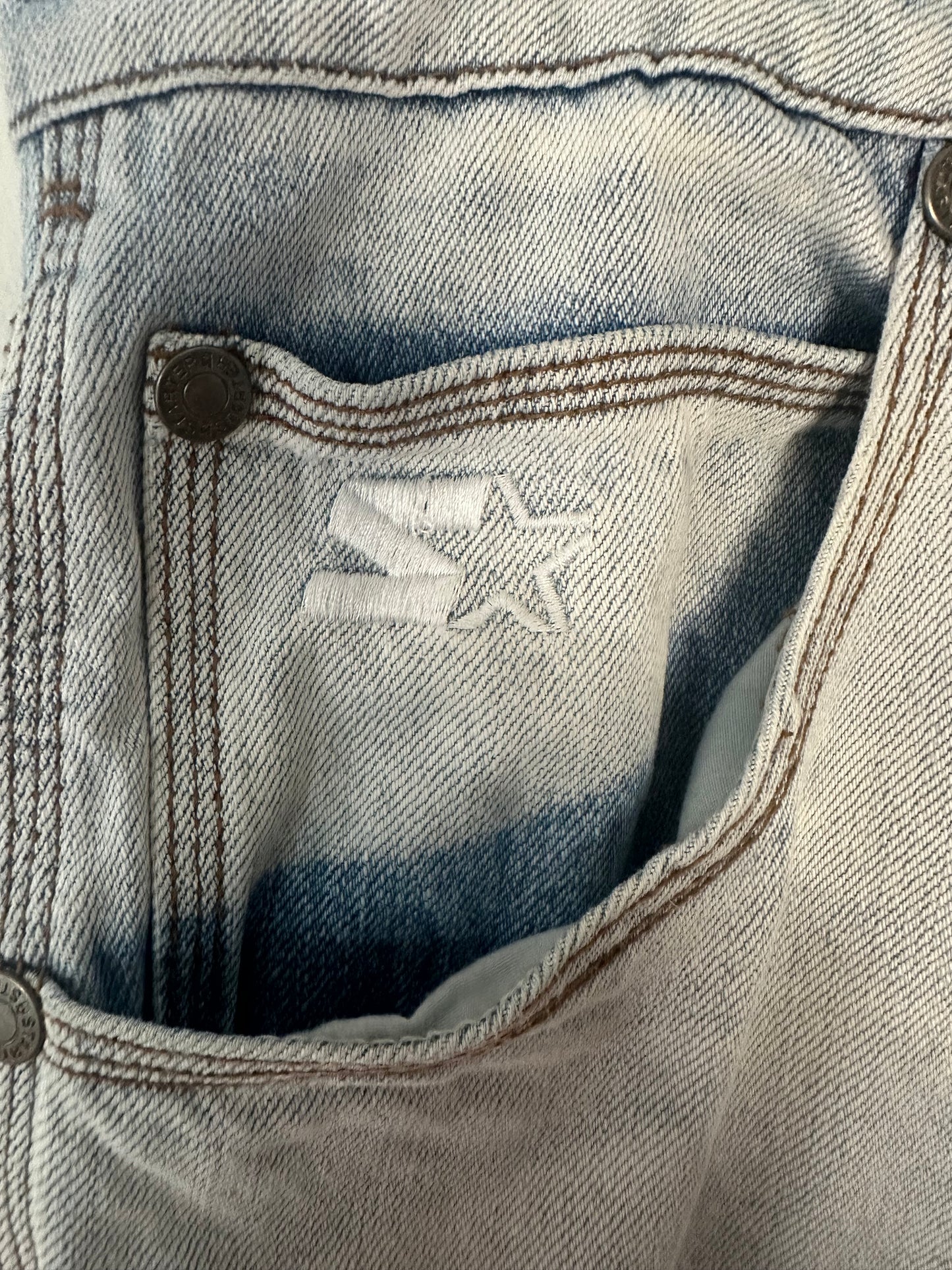 Starter Straight Leg Cropped Mens Jeans with Embroidered Patches