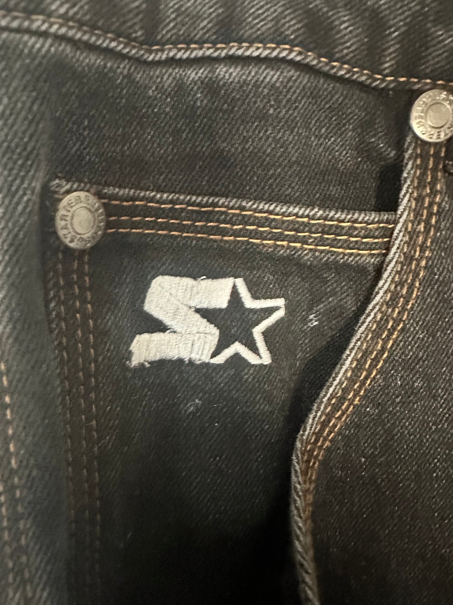 Starter Straight Leg Cropped Mens Jeans with Embroidered Patches