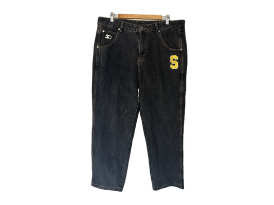 Starter Straight Leg Cropped Mens Jeans with Embroidered Patches
