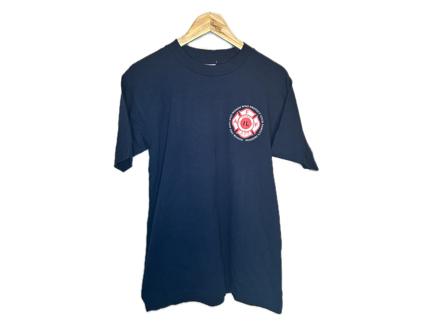 Bayside Heavyweight "Associated Firefighters of Illinois Support Our Troops" Cotton Mens T-Shirt